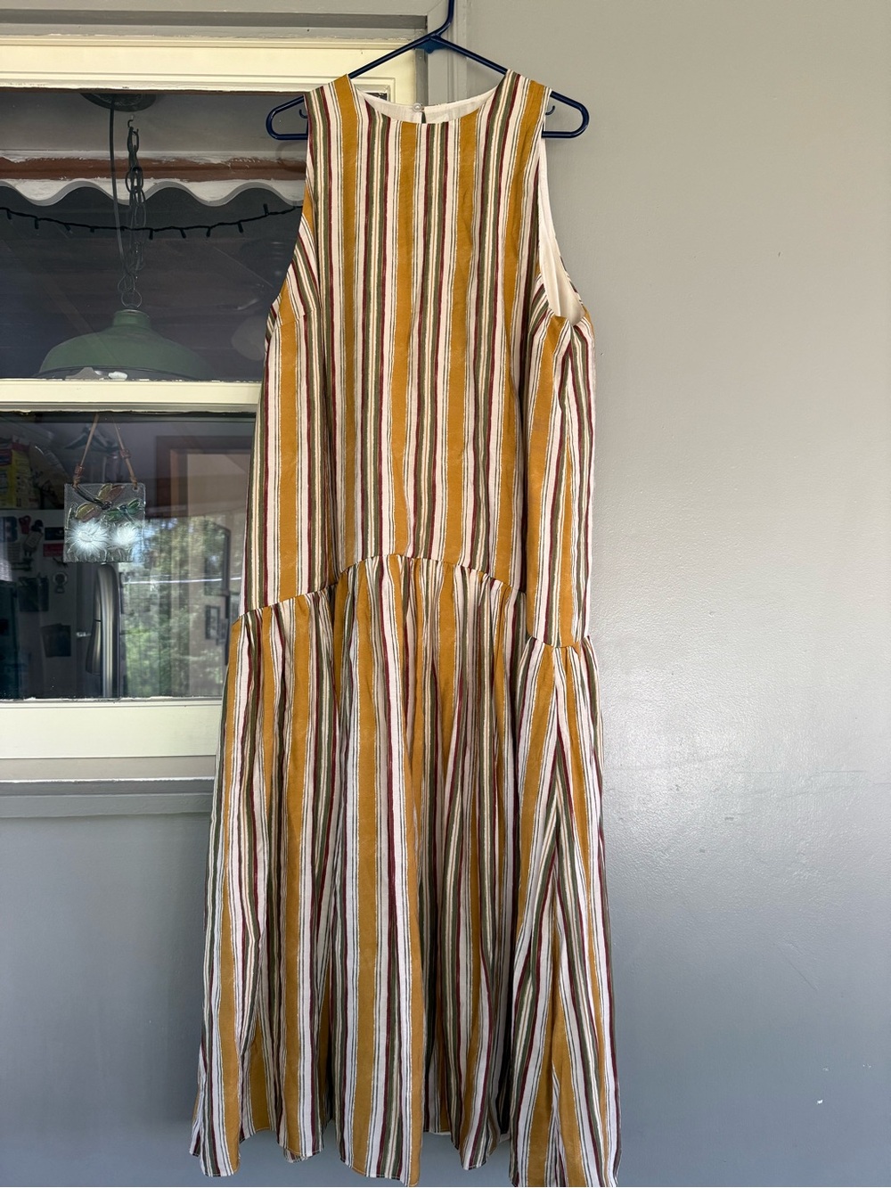 Primark Striped Maxi Dress in Mustard, White, Brown